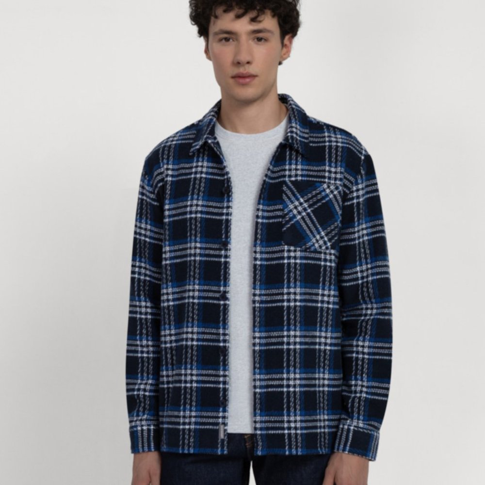 Larsson & Co Blue Check Jacquard Shacket (Shirt Jacket) L
